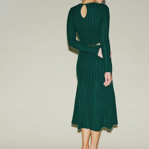 REFORMATION Evan Cashmere Green Ribbed Knit Long Sleeve Sweater Dress with tags - Picture 4 of 11